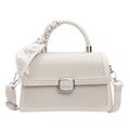 Chic beige woven crossbody bag with silk scarf handle and silver metal clasp detail - Off White