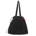 Bolso tote negro de pana con cordón, correas largas y diseño minimalista espacioso - Negro