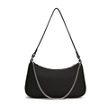Schwarze Schultertasche Unterarmtasche minimalistische Damen Handtasche mit Silberkette. - Schwarz