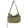 Bolso bandolera minimalista en lona verde oliva con detalle de bolsillo lateral - Verde