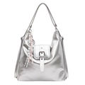 Sac hobo argenté métallisé minimaliste avec charms en corde tressée élégants sur le côté - Avec Ornement / Argent