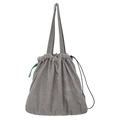 Bolso tote minimalista de pana gris con cierre de cordón y correas de hombro largas - Gris