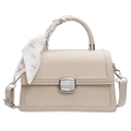 Chic beige woven crossbody bag with silk scarf accent and silver buckle hardware - Light Khaki