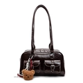 Borsa a spalla retrò marrone scuro in ecopelle con tasche e ciondolo a orsetto - Con Ciondolo / caffè