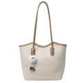 Sac cabas minimaliste beige et marron avec bandoulière et pendentif peluche mignon - Avec Pendentif / Blanc & Kaki