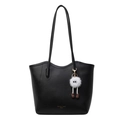 Grand sac cabas noir en cuir avec breloque peluche blanche et lettrage doré élégant - Avec Pendentif / Noir