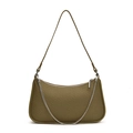 Chic woven olive green underarm bag with silver chain detail and leather strap - Elm Green