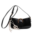 Sac sous le bras noir brillant avec boucle dorée, corde tressée et breloque bretzel - Avec Pendentif / Noir