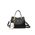 Klassische schwarze Lederhandtasche für Damen mit goldenem Känguru-Logo und Schultergurt - Schwarz
