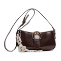 Sac porté épaule marron foncé en similicuir avec boucle dorée et pendentif tendance - Avec Pendentif / Marron