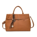 Grand sac cabas vintage en similicuir marron avec poignées et logo BB métallique - Biscuit