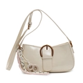 Creamy white baguette bag with bronze buckle and colorful woven rope charm detail - Off White