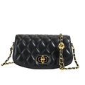Bolso de hombro de cuero acolchado negro con cadena dorada y cierre esférico - Negro