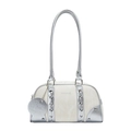 Borsa a spalla retrò bianco crema effetto marmo con finiture argento e lacci metallici - Bianco Sporco