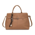 Sac fourre-tout marron en similicuir grainé avec pendentif décoratif élégant - Kaki