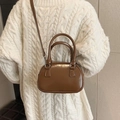 Bolso bowling vintage marrón brillante con asas dobles y correa bandolera de mujer - Talla única / Marrón