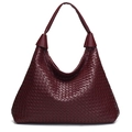 Elegant deep red woven hobo handbag with premium textured PU leather finish - Burgundy
