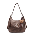 Sac fourre-tout vintage marron avec logo M, bretelles et porte-clés ours en peluche - Avec Pendentif / café
