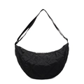 Bolso bandolera de media luna acolchado negro con correa ajustable y diseño de rombos - Negro