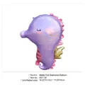 Detail view of uninflated purple matte seahorse balloon with gold accents 54.5x64cm - Matte Seahorse (B0736) / Purple