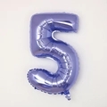 Detailed view of purple number 5 foil balloon with metallic finish for party decoration - Number 5