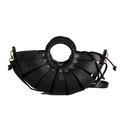 Modische schwarze Leder-Handtasche in Muschelform mit gewebtem Rundgriff und Goldnieten - Schwarz
