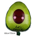 Detail of 60cm avocado foil balloon with Let's Avocado text and cute smiling face - Avocado
