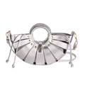 Sac à main argenté en forme d'éventail, cuir métallisé avec rivets dorés et bandoulière - Argent