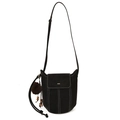 Bolso cubo retro negro mate con costuras blancas en contraste y colgante de pompón - Con Colgante / Negro