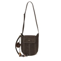 Bolso saco vintage marrón mate tipo calabaza con costuras blancas y amuleto retro - Con Colgante / Marrón