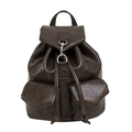 Dark brown faux leather backpack with drawstring closure and silver hook buckles - With Pendant / Brown