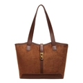 Bolso tote retro grande en ante marrón oscuro y cuero con hebilla metálica - Marrón