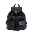 Women's black faux leather backpack featuring pebbled texture and drawstring closure - With Pendant / Black
