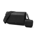 Borsa a tracolla nera in pelle PU con trama incrociata e piccola custodia appesa - Nero