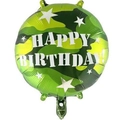 Palloncino tondo in alluminio mimetico verde con stelle bianche e testo Happy Birthday - 18 Pollici Tondo Mimetico / Tondo Mimetico (Happy Birthday)