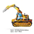 Detaillierter 3D-Bagger-Baustellenballon mit Größenangabe 72x100cm für Geburtstage - 3D Bohrmaschine
