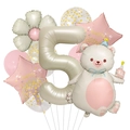 5th birthday balloon set with cream bear, number five, and daisy decorations for parties - Magic Bear & Number 5 Set