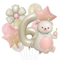 Detail of 6th birthday balloon set featuring cream number 6 and cute cartoon bear foil balloon - Magic Bear & Number 6 Set