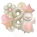 Detail of cream number 8 balloon set with cute bear and daisy for birthday party decoration - Magic Bear & Number 8 Set