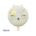 Ballon en aluminium tête de chat crème de 18 pouces avec oreilles roses et nœud doré - Boule Ronde Blanche