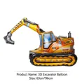 3D Excavator construction foil balloon in yellow and black, size 63cm x 96cm for kids - 3D Excavator