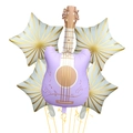Detail of purple guitar foil balloon and white star balloons for birthday party decor - Purple Guitar