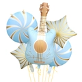 Music themed guitar balloon set with blue swirls and gold stars for birthday parties - Blue Round Guitar