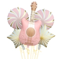 Pink guitar balloon set with round and star foil balloons for birthday party decor - Pink Round Guitar