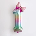 Regenbogenfarbener 40-Zoll-Zahlenballon 1 mit Sternen und Schleife für den 1. Geburtstag - Zahl 1