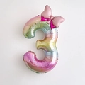 Regenbogen Gradient 40 Zoll Nummer 3 Folienballon mit Sternen und rosa Schleife - Zahl 3