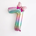 Rainbow gradient 40 inch number 7 balloon with stars and pink bow decoration - Number 7