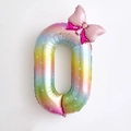Rainbow gradient 40-inch number 0 balloon with star pattern and pink bow decoration - Number 0