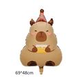 Brown Capybara foil balloon with party hat and birthday cake design, 69x48cm size - Cake Capybara (69*48cm)