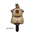 Cute brown Capybara foil balloon with green leaf and handheld stick, size 42x20cm - Mini Capybara (42*20cm)